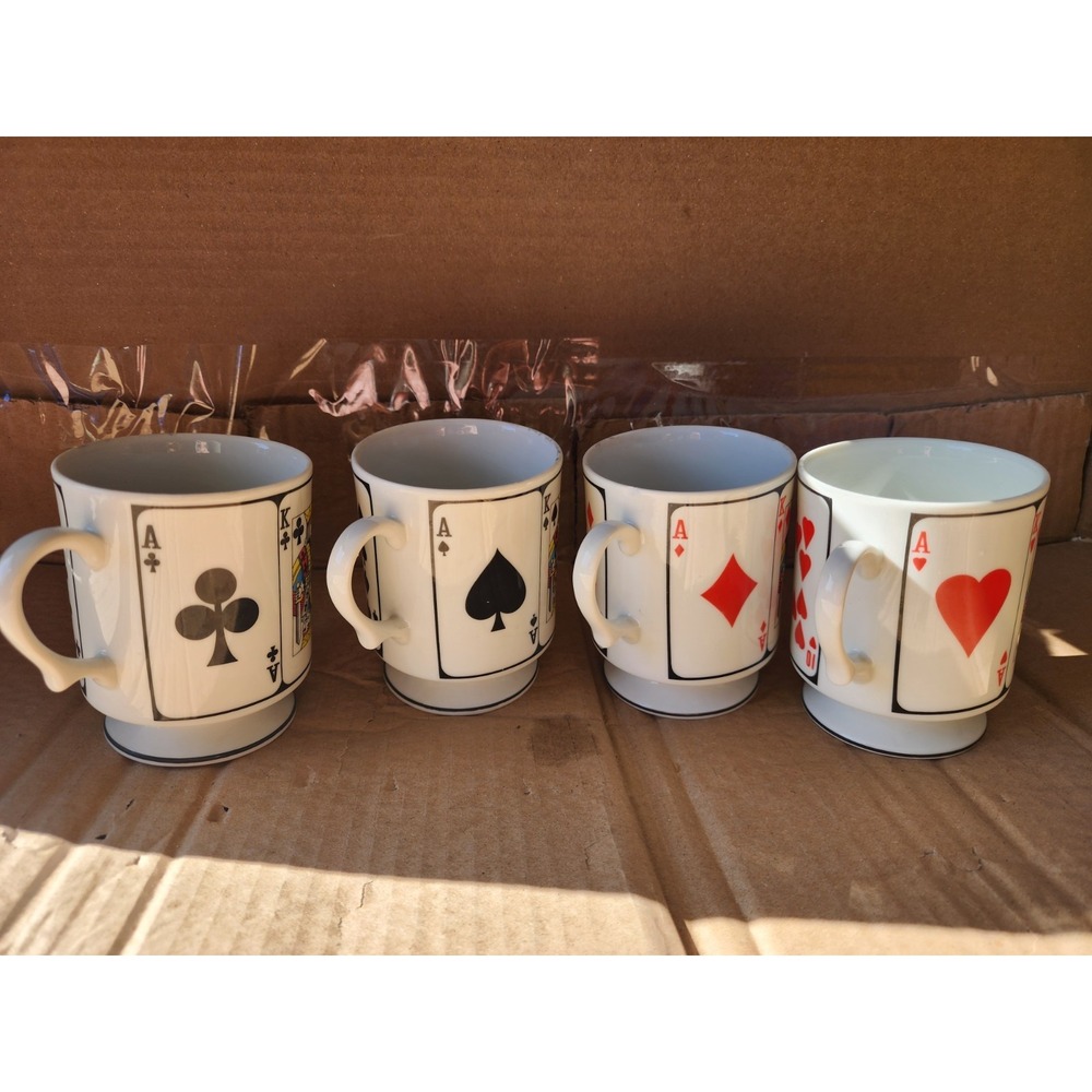 Novelty Royal Flush Poker Card Game Coffee Cup Mug X4 Heart Diamond Club Spade